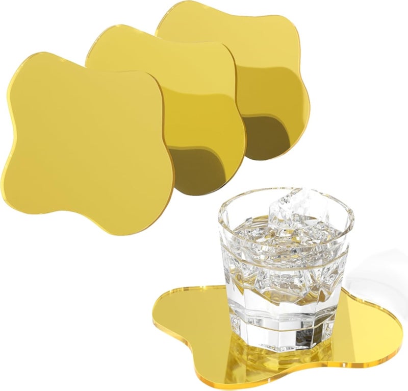 Acrylic Coasters Set of 4 Acrylic Gold Mirror Coaster Cup Mats Drop Shape Waterproof Non-silp Durable Colorful Table Ornament Decorations for Home Festival