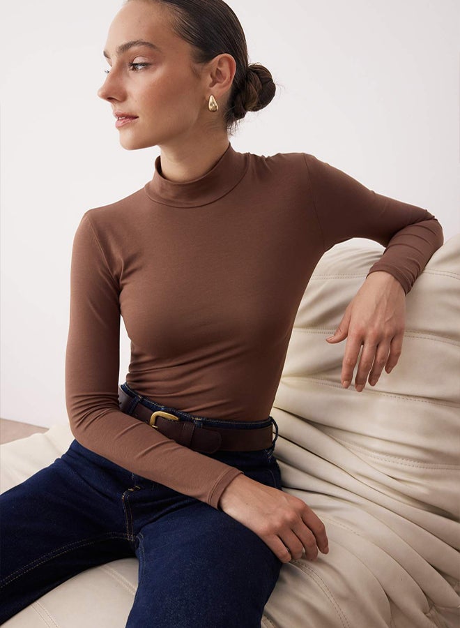trendyol Brown Turtleneck Snap Knitted Bodysuit TWOAW21BD0008 - Image 2