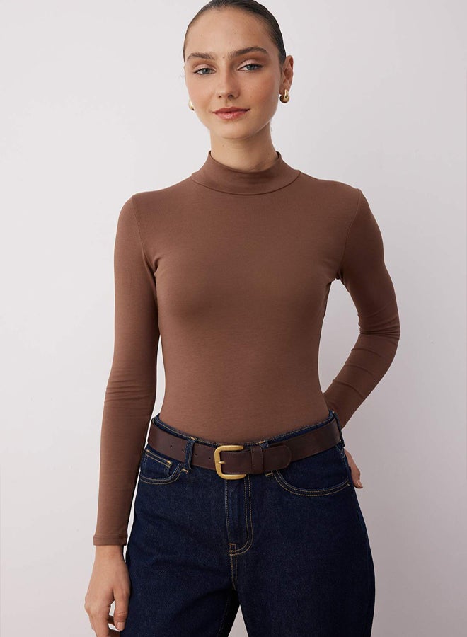 trendyol Brown Turtleneck Snap Knitted Bodysuit TWOAW21BD0008 - Image 1