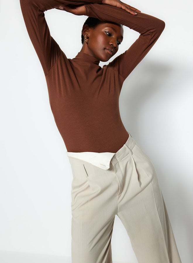 trendyol Brown Turtleneck Snap Knitted Bodysuit TWOAW21BD0008 - Image 5
