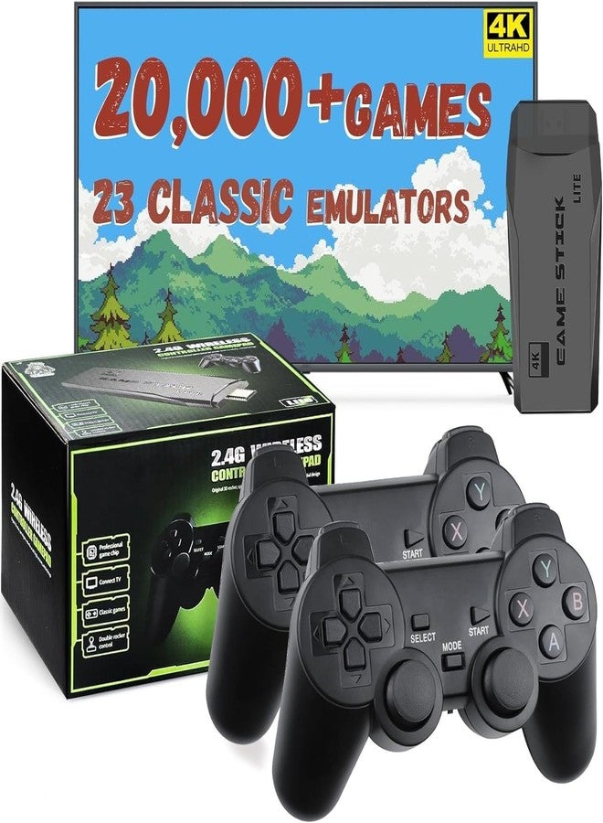 LIUWEI New Retro Gaming Console & Game Stick Pro - 20,000+ Classic Video Games, 23 Emulators, Dual Wireless Controllers, 4K HDMI Output, Plug & Play, Compatible with TV, PC, Projector, 64GB - Image 1
