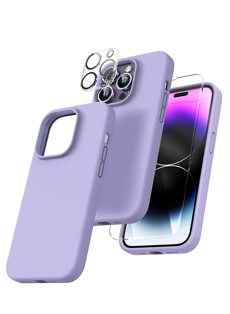 [5 in 1] for iPhone 14 pro max Case, with 2 Pack Screen Protector + 2 Pack Camera Lens Protector, Slim Liquid Silicone Phone Case 6.7 Inch, [Anti-Scratch] [Drop Protection]