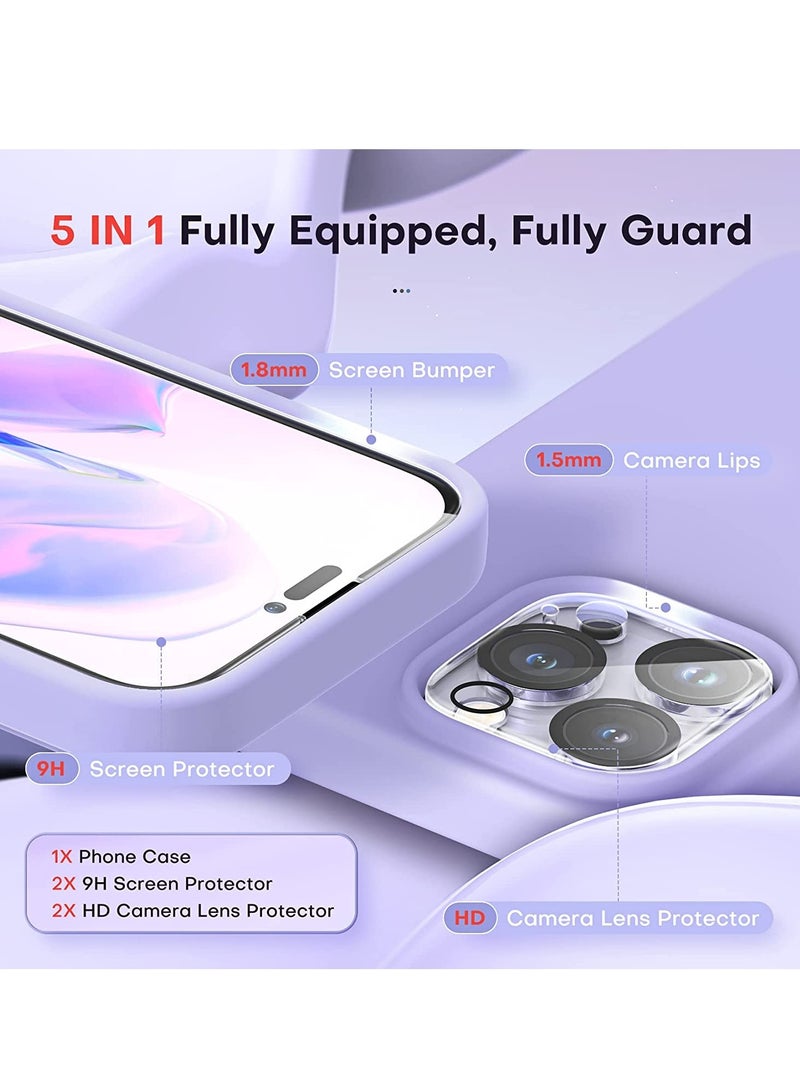 [5 in 1] for iPhone 14 pro max Case, with 2 Pack Screen Protector + 2 Pack Camera Lens Protector, Slim Liquid Silicone Phone Case 6.7 Inch, [Anti-Scratch] [Drop Protection]
