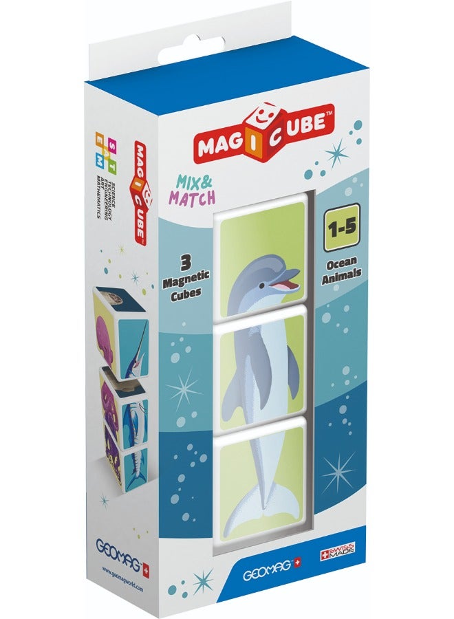 Geomag Magicube Mix & Match Ocean Animals STEM Toy 100% Recycled, Made in Switzerland, Multicolor 3 Pcs - Image 2
