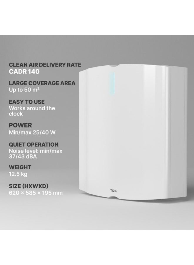 TION. Clever Air Wall-Mounted Purifier for Home - Air Cleaner with E11 HEPA Filter with Smart Air Quality Sensor Removes Allergens - Dust - Odors for Bedrooms - Office and Rooms up to 50 m² - White - Image 3