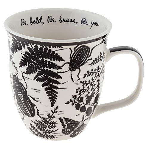 Karma Gifts 16 oz Black and White Boho Mug Beetle  Cute Coffee and Tea Mug  Ceramic Coffee Mugs for Women and Men