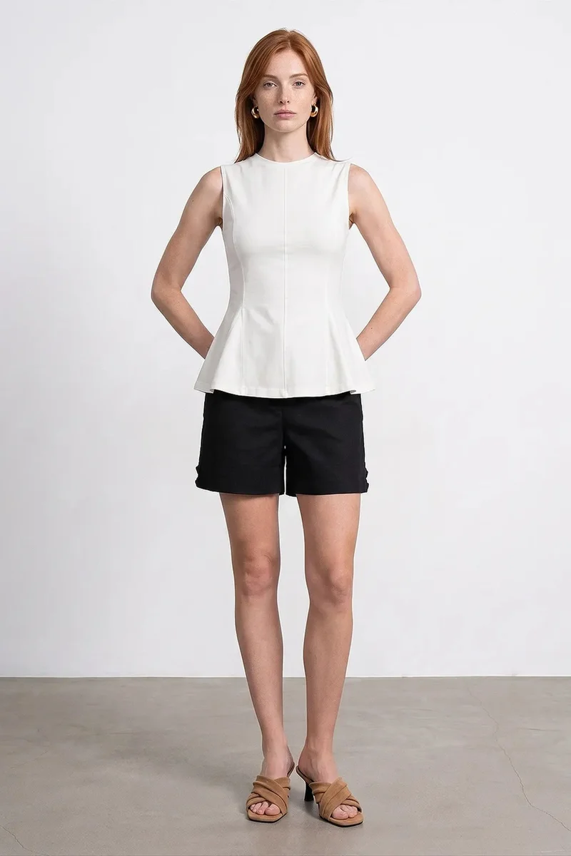 ديلفين DILVIN Fitted Cotton Poplin Cut-out Shell Top