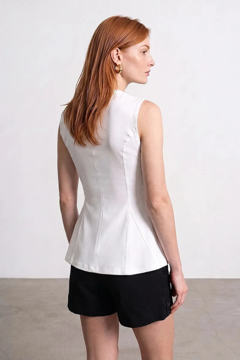 ديلفين DILVIN Fitted Cotton Poplin Cut-out Shell Top