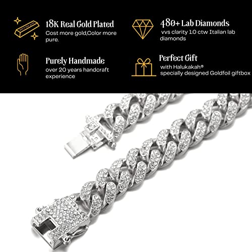 Halukakah Gold Chain Iced Out for Men,Men's 14MM Miami Cuban Link Chain Choker Necklace 20In(50cm) Platinum White Gold Finish,Full Cz Diamond Prong Set,Gift for Him - Image 5