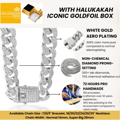 Halukakah Gold Chain Iced Out for Men,Men's 14MM Miami Cuban Link Chain Choker Necklace 20In(50cm) Platinum White Gold Finish,Full Cz Diamond Prong Set,Gift for Him - Image 3