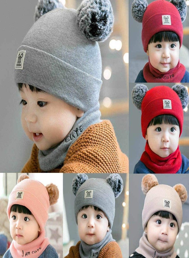 Zeki Baby Knit Hat Scarf Set Toddler Girls Boys Winter Pom Pom Beanie Cap With Neck Warmer (Grey)-(0-3 Years) - Image 2