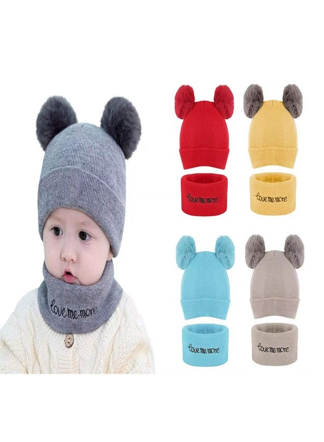 Zeki Baby Knit Hat Scarf Set Toddler Girls Boys Winter Pom Pom Beanie Cap With Neck Warmer (Grey)-(0-3 Years) - Image 5