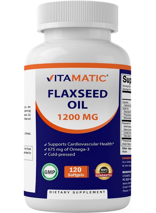 Vitamatic Flaxseed Oil 1200 mg - 120 Softgels Cold-Pressed Flaxseed Oil with 675 mg ALA Omega-3 - Supports Heart Health & Overall Wellness - Image 1