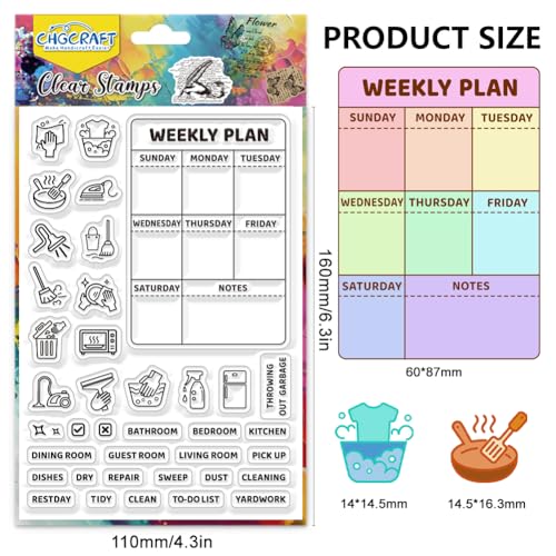 CHGCRAFT Housework Icons Clear Stamps Memos Transparent Stamps Silicone Clear Stamp Seals for DIY Scrapbooking Photo Album Decoration, 4.3x6.3 inch - Image 2