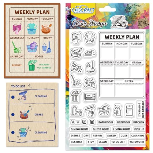 CHGCRAFT Housework Icons Clear Stamps Memos Transparent Stamps Silicone Clear Stamp Seals for DIY Scrapbooking Photo Album Decoration, 4.3x6.3 inch - Image 1
