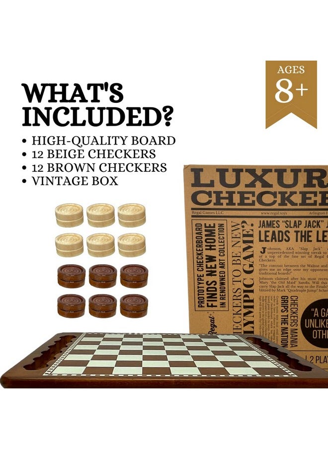 Regal Games - Luxury Checkers Board Game For Adults & Kids - Classic Wooden Board Game Set With 24 Checkers Pieces - Travel And Portable Table Games (Ages 8+) - Image 1