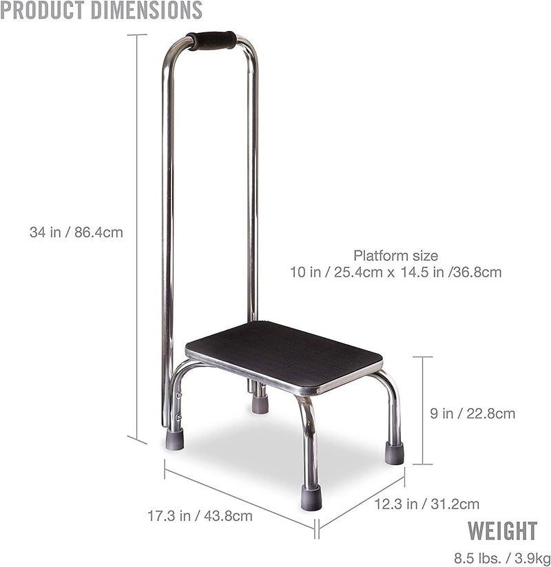 DMI Step Stool with Handle and Non Skid Rubber Platform Lightweight and Sturdy Stool for Seniors Adults and Children Holds up to 300 Pounds with 95 Inch Step Up 173D x 123W x 34H Chrome - Image 3