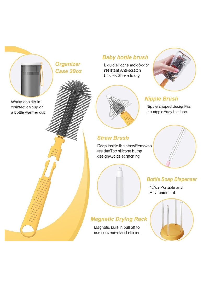 SOLARAE Bottle Brush Travel Baby Bottle Brush Set with Bottle Cleaner Brush and Drying Rack Gift for Newborn Mothers Suitable for Travel and Home Travel Baby Essentials for Moms Straw Brushes - Image 4