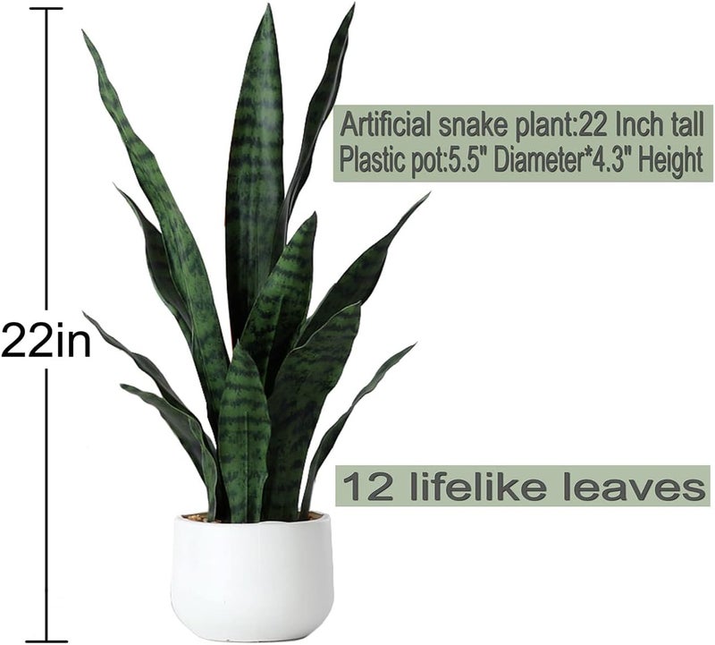 Beebel Artificial Snake Plant 22 Inch Fake Sansevieria Fake Agave Potted Plants Plastic Greenery for Home Garden Office Store Decoration 12 Leaves Green - Image 2