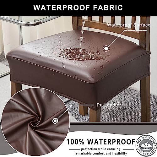 NILUOH Waterproof Seat Covers for Dining Room Chairs Set of 6, Pu Leather Chair Seat Slipcovers Dining Chair Cover Removable Washable Chair Protctor Cover, Rear Covers (PU-Coffee) - Image 3