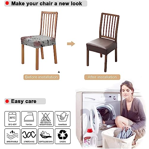 NILUOH Waterproof Seat Covers for Dining Room Chairs Set of 6, Pu Leather Chair Seat Slipcovers Dining Chair Cover Removable Washable Chair Protctor Cover, Rear Covers (PU-Coffee) - Image 5
