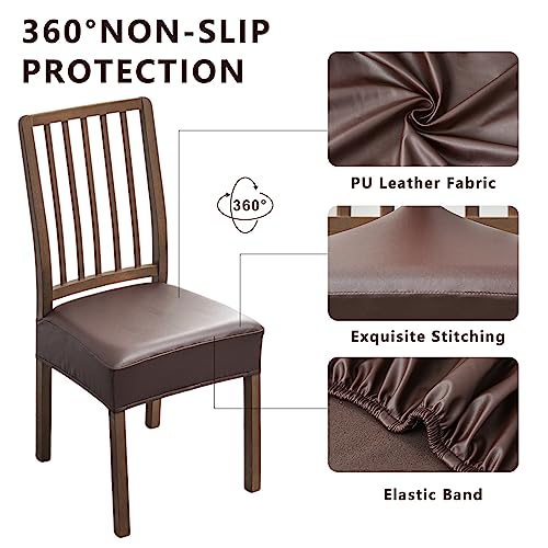 NILUOH Waterproof Seat Covers for Dining Room Chairs Set of 6, Pu Leather Chair Seat Slipcovers Dining Chair Cover Removable Washable Chair Protctor Cover, Rear Covers (PU-Coffee) - Image 2