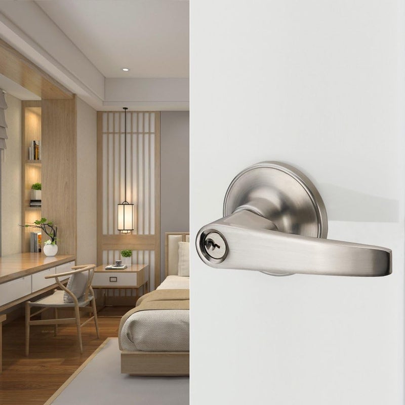 MANREN 1 Pack of Lever Keyed Entry Door Lever Handle Lock, Universal Door Knob Hardware,Nickel Brushed Color (MR802ET) - Image 3