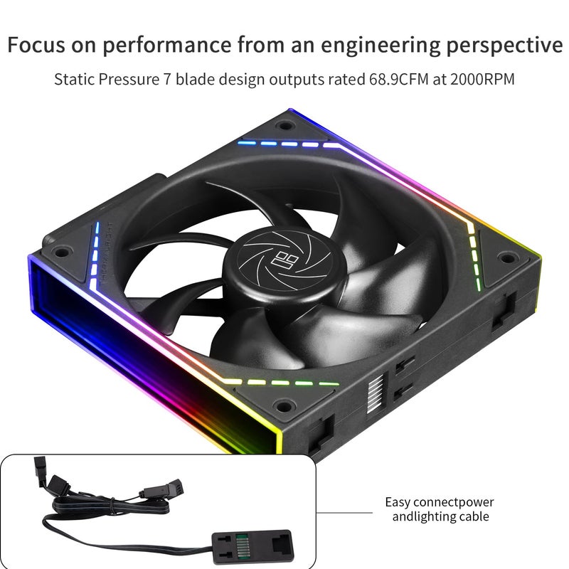 Thermalright TL-M12Q CPU Fan 120mm Case Cooler, PWM Connector Silent Computer Cooling with S-FDB Bearing,PC Fan with ARGB Mirror Light Effect,Low Noise,Building Blocks Version PC Fan - Image 3