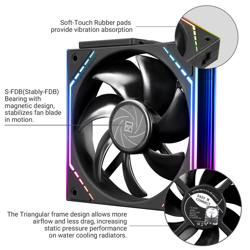 Thermalright TL-M12Q CPU Fan 120mm Case Cooler, PWM Connector Silent Computer Cooling with S-FDB Bearing,PC Fan with ARGB Mirror Light Effect,Low Noise,Building Blocks Version PC Fan - Image 4
