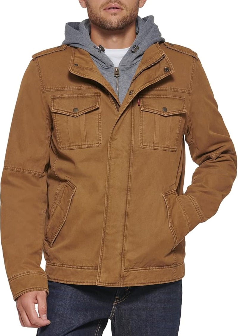 Levi's Men's Washed Cotton Military Jacket with Removable Hood (Standard and Big & Tall), Brown, X-Large - Image 1