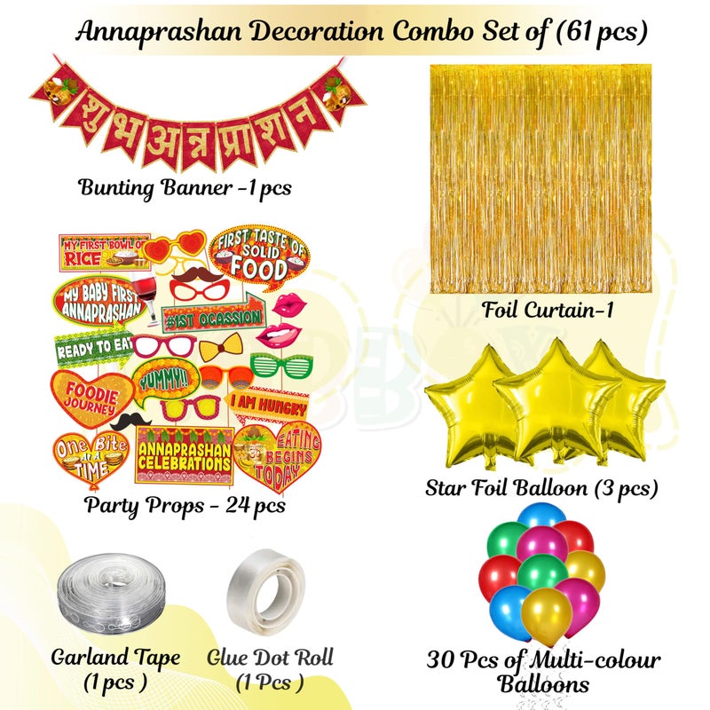 Wobbox Shubh Annaprashan Decoration Items Set which Includes Baby annaprashan Ceremony Props, Subh Annaprashan Banner, Backdrop Foil Curtain, Rice Ceremony Decorations Items(52Pcs Set) FP5768 - Image 2