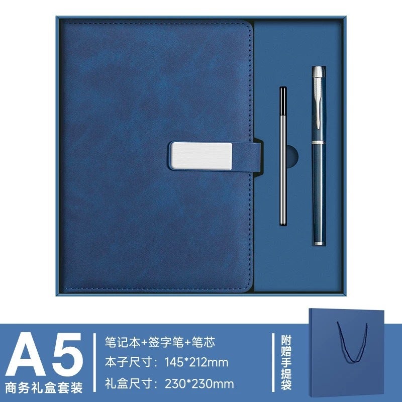 A5 Notebook Gift Box Set Business Office Buckle Notebook Customizable Logo Faux Leather Cover Business Style - Image 1