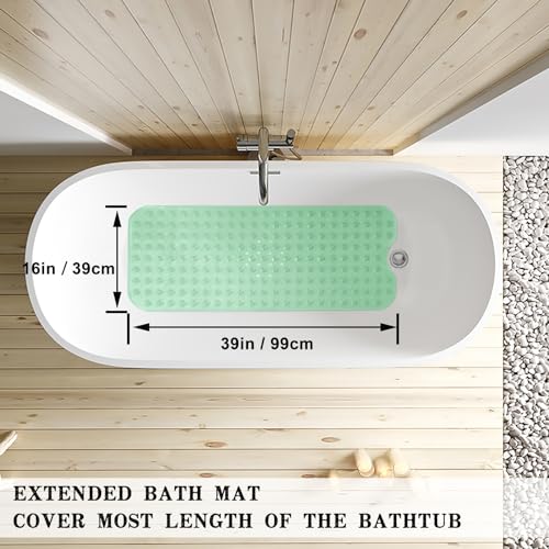 Linoows Bathtub and Shower Mats, Extra Long Non-Slip Bath Tub Mat 39 x 16 Inch, Machine Washable BathMat with Suction Cups & Drain Holes for Bathroom Floor, Clear Pale Green - Image 4
