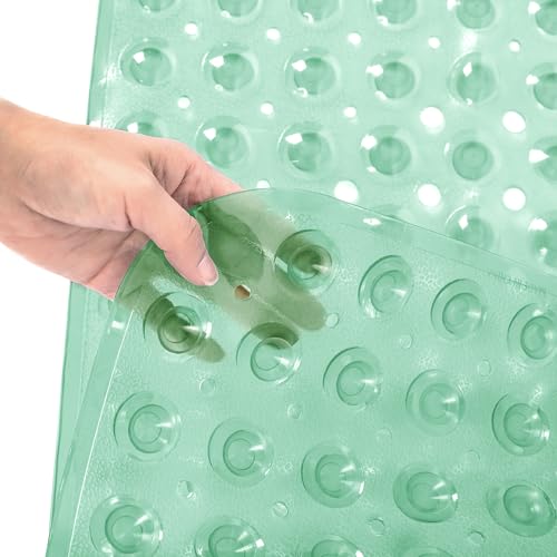 Linoows Bathtub and Shower Mats, Extra Long Non-Slip Bath Tub Mat 39 x 16 Inch, Machine Washable BathMat with Suction Cups & Drain Holes for Bathroom Floor, Clear Pale Green - Image 2