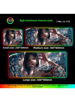 RGB Luminous Mouse Pad Computer Keyboard Hand-held Desktop Pad Oversized Game E-sports Pad Thickened Internet Cafe Table Pad-Color:400*900mm-Pattern:Upgraded Version Of Pickup Rhythm-lc119