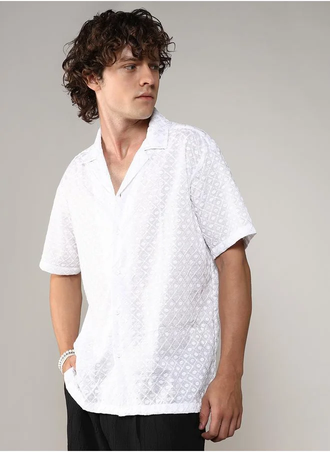 كامبوس سوترا Embroidery Pattern Regular Shirt with Buttons by Styli