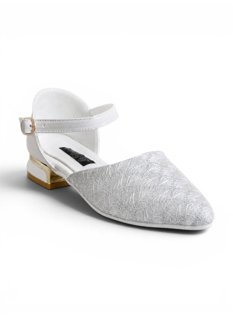 LIFESTYLISH sandal flat Leather Embroidered SF-65 - White - Image 1