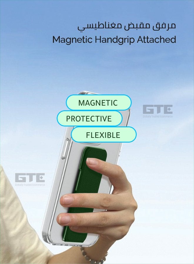 INEIX 3-in-1 Magnetic Transparent Wrist Strap Hand Grip Stand Back Case Cover for Samsung Galaxy S25, Finger Grip Soft Cover,Stand Holder TPU Case,Kickstand-Clear/Green - Image 5