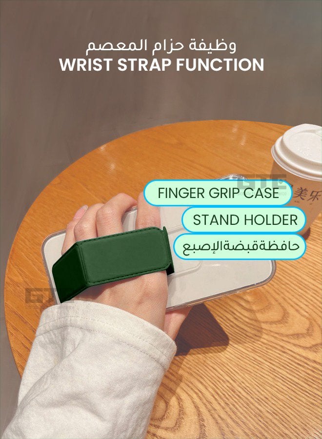 INEIX 3-in-1 Magnetic Transparent Wrist Strap Hand Grip Stand Back Case Cover for Samsung Galaxy S25, Finger Grip Soft Cover,Stand Holder TPU Case,Kickstand-Clear/Green - Image 2