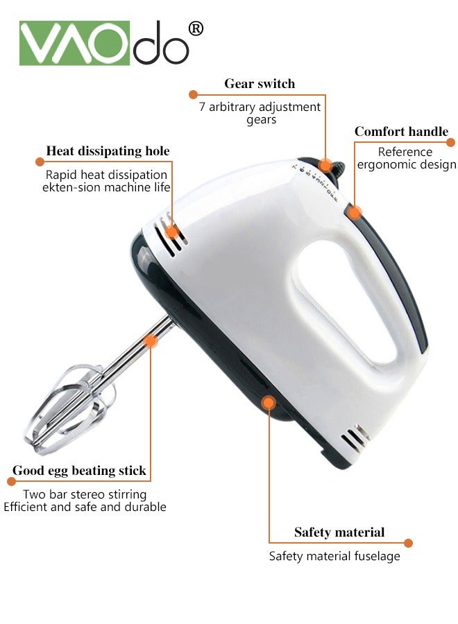 VAOdo 7-Speed Electric Hand Mixer, Portable Kitchen Mixer with Turbo Boost, Handheld Mixer, Electric Food Blender Whisk, for Baking Cakes Eggs Cookies Dough Batters, White - Image 5