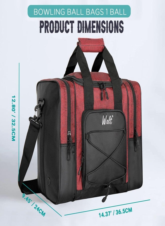 WOLT Bowling Ball Bag for Single Ball -Bowling Bag with Padded Holder, 2 Pockets Fit Shoes Up to Mens Size 14 and Accessories (healthyRed) - Image 2