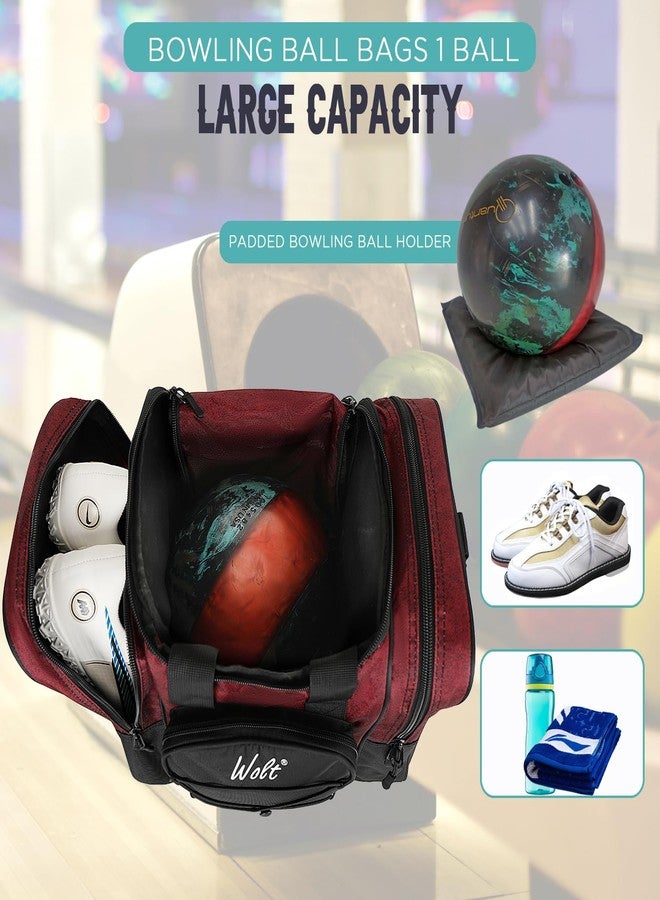 WOLT Bowling Ball Bag for Single Ball -Bowling Bag with Padded Holder, 2 Pockets Fit Shoes Up to Mens Size 14 and Accessories (healthyRed) - Image 3