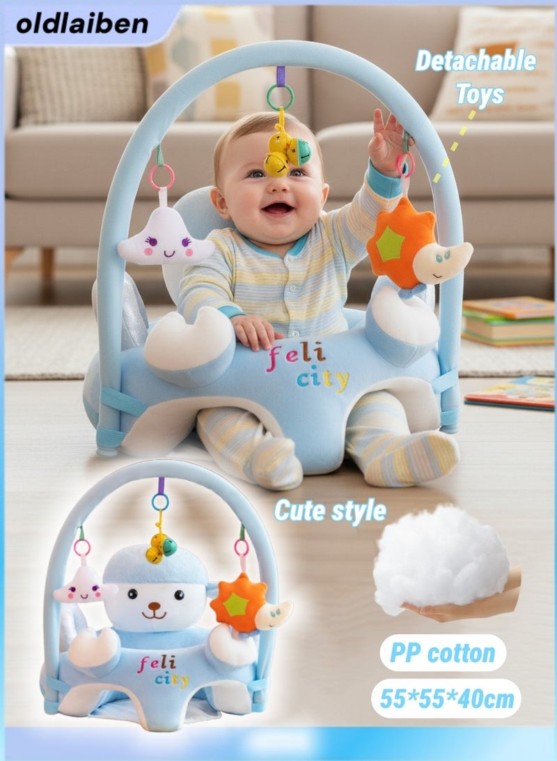 الدليبن أريكة مقعد دعم جلوس الأطفال الرضع، مقعد أطفال كرتوني لطيف ومقعد أطفال مخملي لطيف، مقعد تعليمي للرضع، مقعد أرضي مريح ومحمول للطفل، هدية مثالية للطفل الصغير لتعلم الجلوس （الأزرق） - Image 1