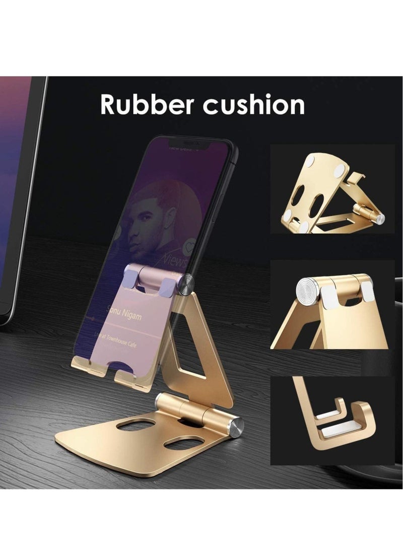 ELTRAZONE Desktop Cell Phone Stand, Double Adjustable Mobile Phone Tablet Holder, Aluminum Portable Desk Stand for all mobile and tablet (golden) - Image 4