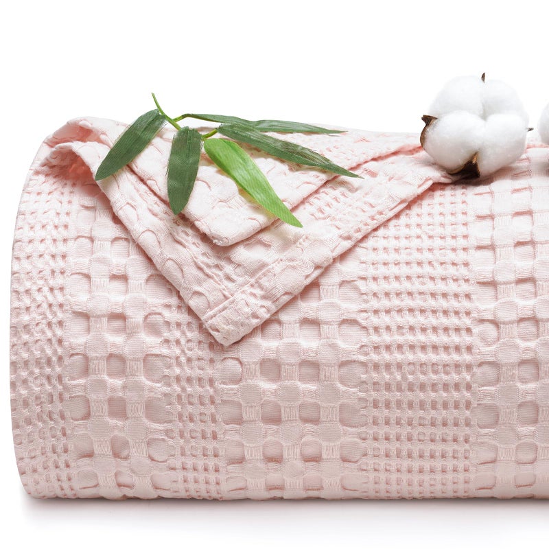 PHF Cooling Waffle Blanket King Size Lightweight 60 Rayon from Bamboo 40 Cotton Breathable Blanket for Hot Sleepers Summer Use Soft Luxury for Bed Couch Sofa 104x90 Pink - Image 2