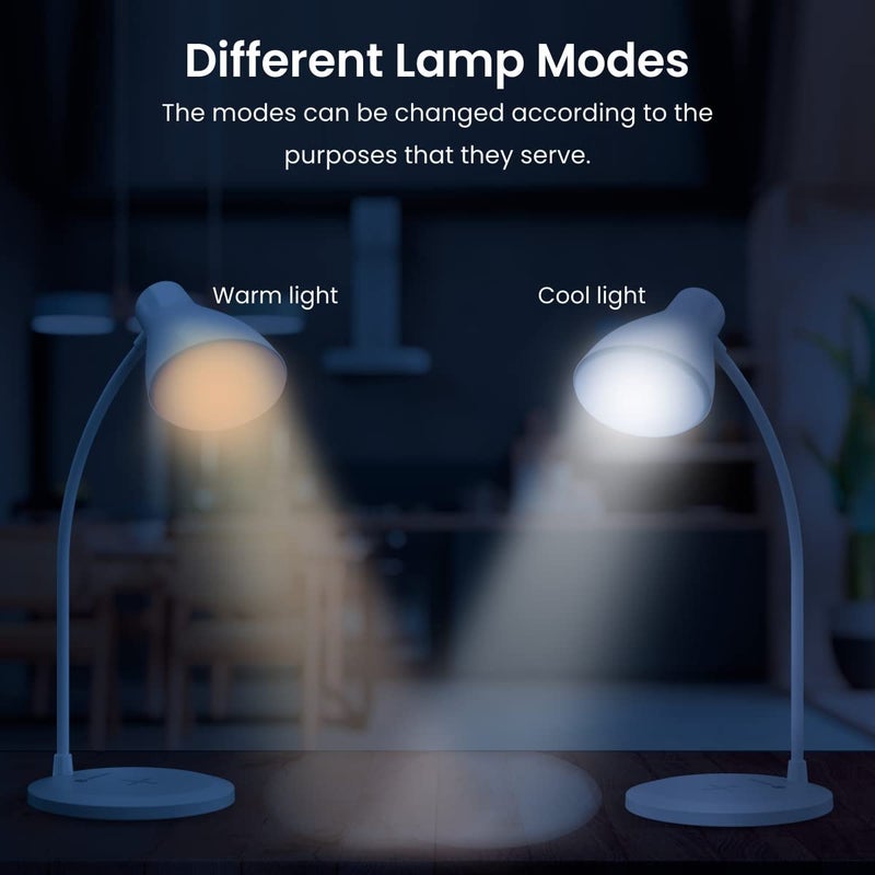 Portronics Portronics Brillo 3 Portable Lamp with Wireless Charger with 10W Output 360 Flexible Neck Touch Control Dual Lamp ShadesWhite - Image 4