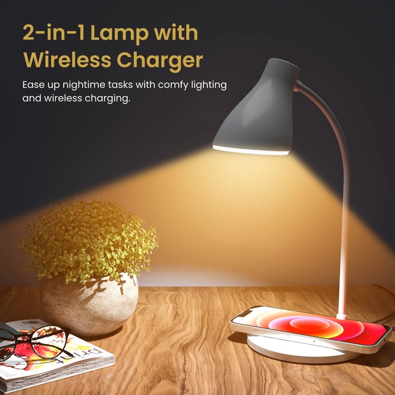 Portronics Portronics Brillo 3 Portable Lamp with Wireless Charger with 10W Output 360 Flexible Neck Touch Control Dual Lamp ShadesWhite - Image 2