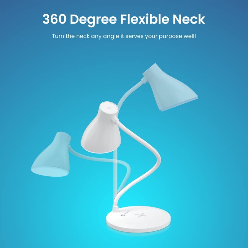 Portronics Portronics Brillo 3 Portable Lamp with Wireless Charger with 10W Output 360 Flexible Neck Touch Control Dual Lamp ShadesWhite - Image 5
