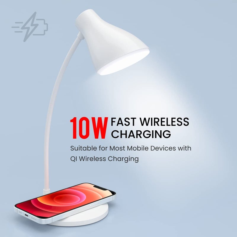 Portronics Portronics Brillo 3 Portable Lamp with Wireless Charger with 10W Output 360 Flexible Neck Touch Control Dual Lamp ShadesWhite - Image 3