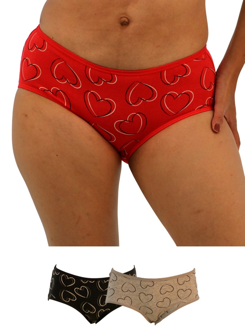 JOANNA JOANNA 123083 Women's Big Heart Design Mid Rise 3-Pack Panties, Multicolor  - Image 1
